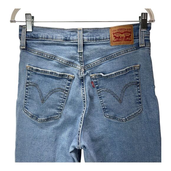 Levi Ribcage Straight Ankle Jeans Sz 29 Raw Hem High Rise Distressed - Picture 5 of 9